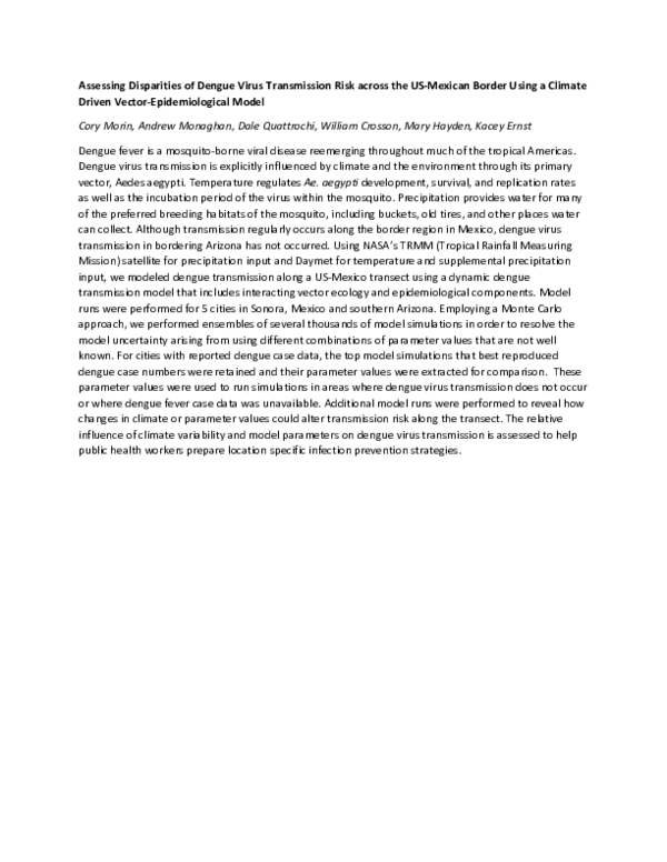 (PDF) Assessing Disparities of Dengue Virus Transmission Risk across ...