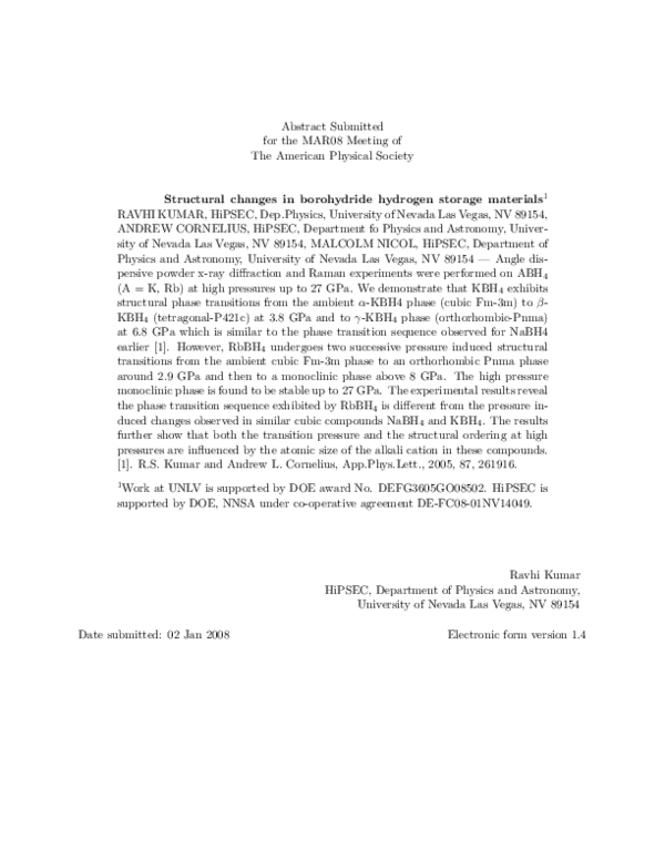 (PDF) Structural changes in borohydride hydrogen storage materials