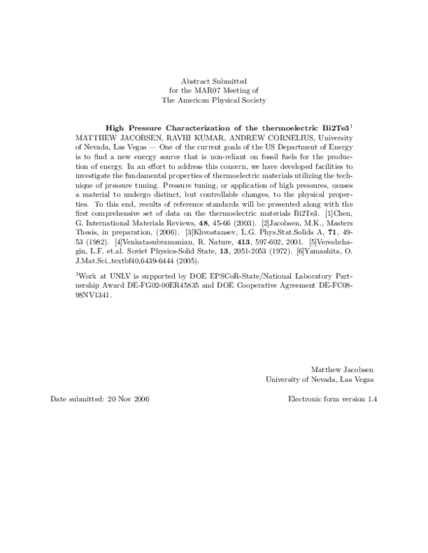 (PDF) High Pressure Characterization of the thermoelectric Bi2Te3