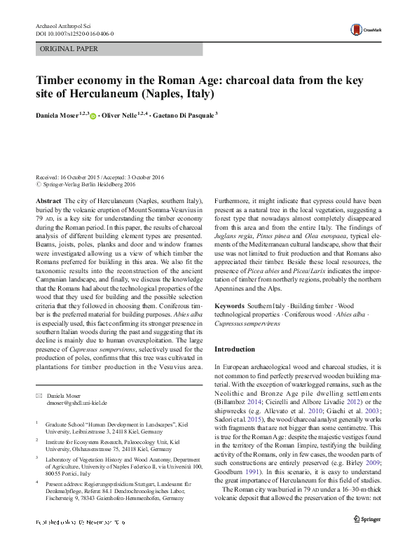 (PDF) Timber economy in the Roman Age: charcoal data from the key site ...