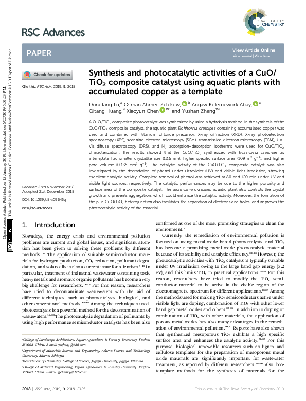 (PDF) Synthesis and photocatalytic activities of a CuO/TiO 2 composite ...