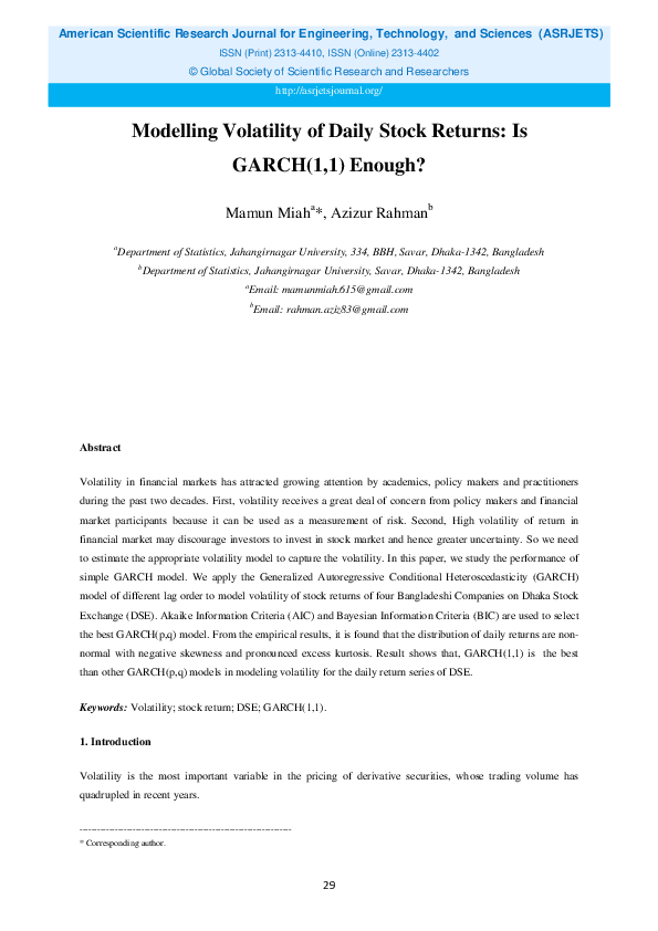 (PDF) Modelling Volatility of Daily Stock Returns: Is GARCH(1,1) Enough?