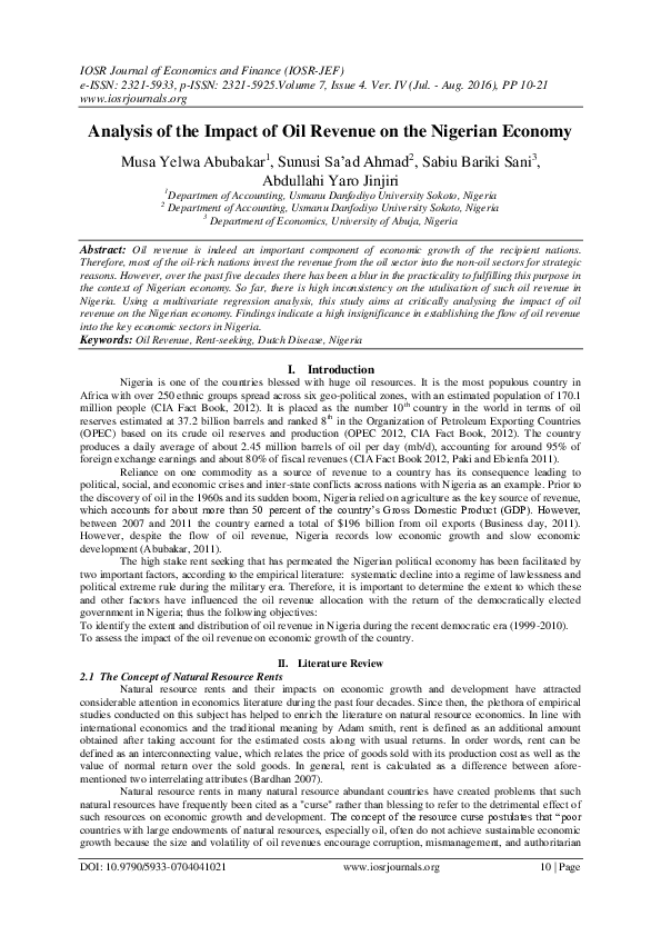(PDF) Analysis of the Impact of Oil Revenue on the Nigerian Economy