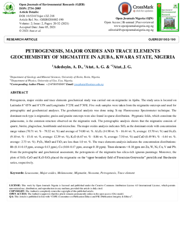 (PDF) Petrogenesis, Major Oxides and Trace Elements Geochemistry of ...