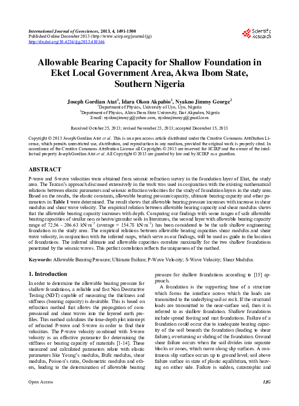 (PDF) Allowable Bearing Capacity for Shallow Foundation in Eket Local ...