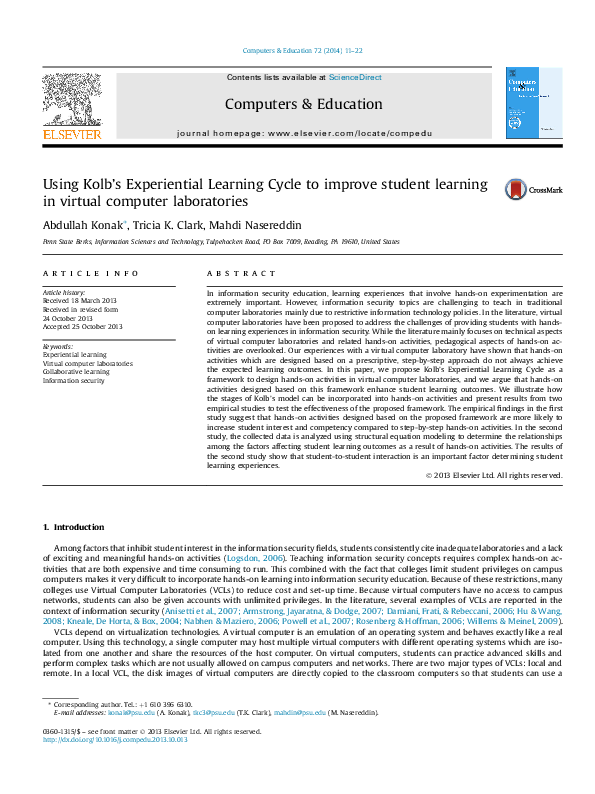 (PDF) Using Kolb's Experiential Learning Cycle to improve student ...