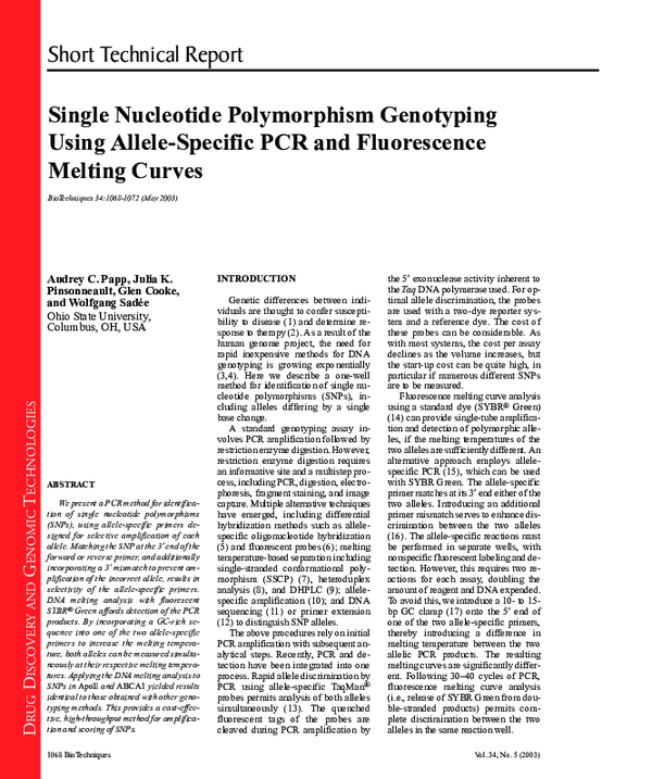 (PDF) Single Nucleotide Polymorphism Genotyping Using Allele-Specific ...