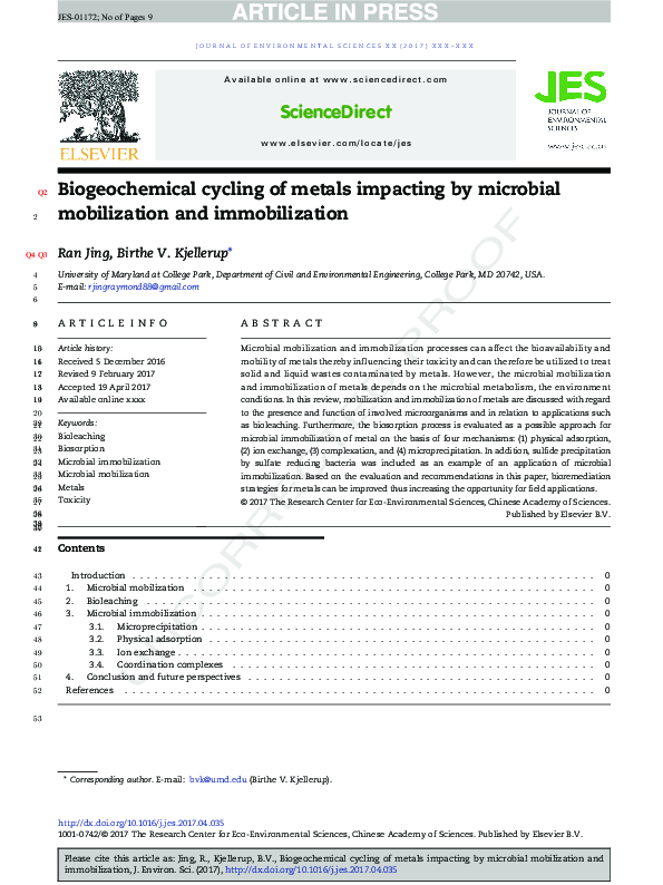(PDF) Biogeochemical cycling of metals impacting by microbial ...