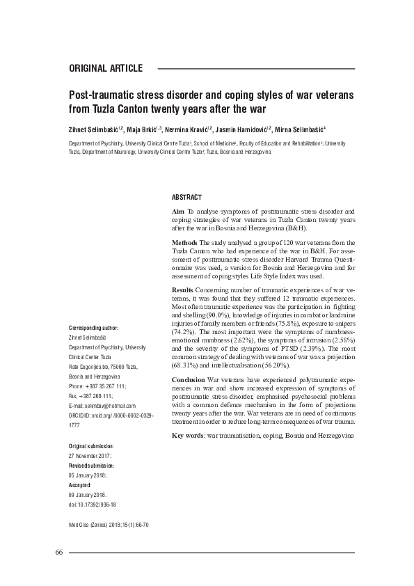 (PDF) Post-traumatic stress disorder and coping styles of war veterans ...