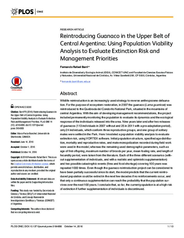 (PDF) Reintroducing Guanaco in the Upper Belt of Central Argentina ...