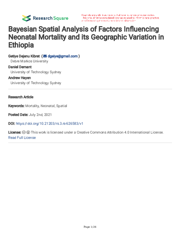 (PDF) Bayesian Spatial Analysis of Factors Influencing Neonatal ...