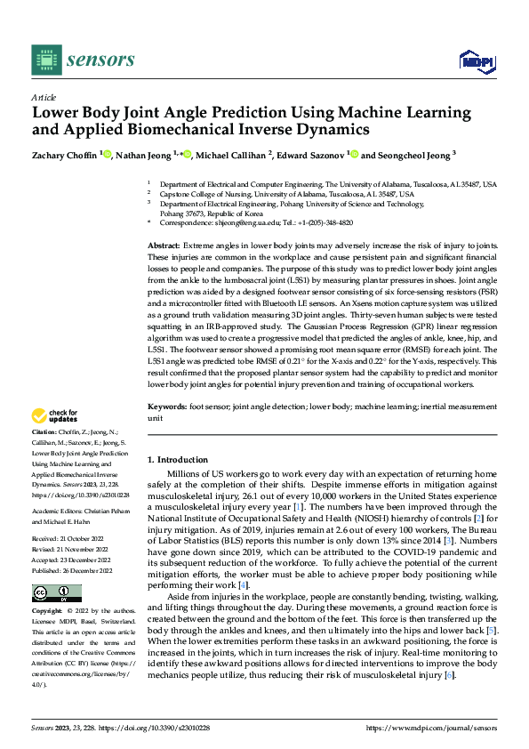 (PDF) Lower Body Joint Angle Prediction Using Machine Learning and ...