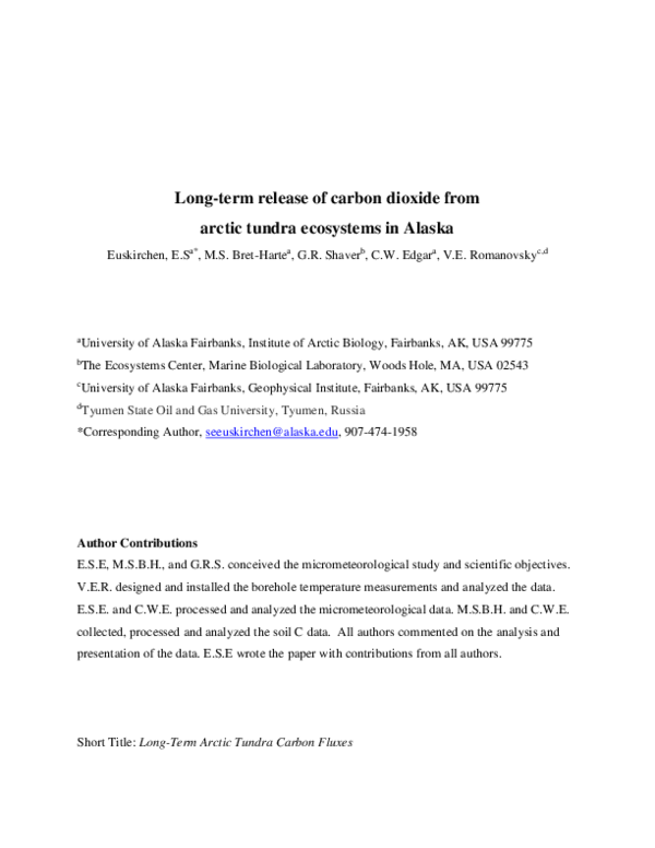 (PDF) Long-Term Release of Carbon Dioxide from Arctic Tundra Ecosystems ...