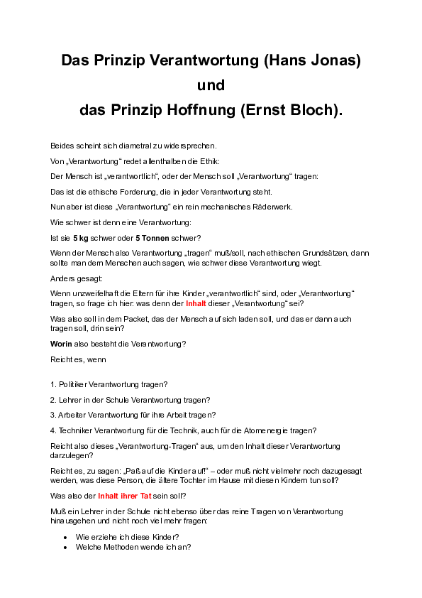 Hans Jonas Das Prinzip Verantwortung Pdf (PDF) Das Prinzip Verantwortung (Hans Jonas) und das Prinzip Hoffnung