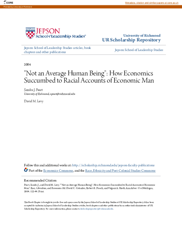 Not An Average Human Being': How Economics Succumbed to Racial Accounts of Economic Man