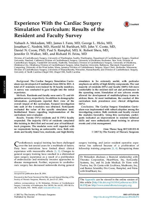 (PDF) Experience With the Cardiac Surgery Simulation Curriculum ...