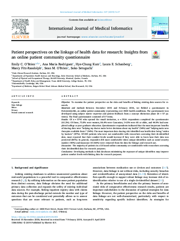 (PDF) Patient perspectives on the linkage of health data for research ...
