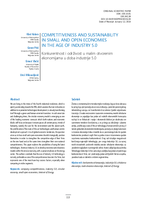 (PDF) Competitiveness and sustainability in small and open economies in ...