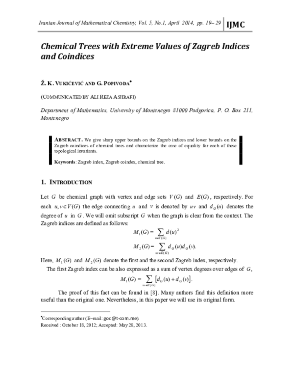 (PDF) Chemical Trees with Extreme Values of Zagreb Indices and Coindices