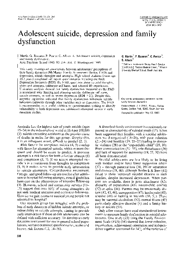 (PDF) Adolescent suicide, depression and family dysfunction