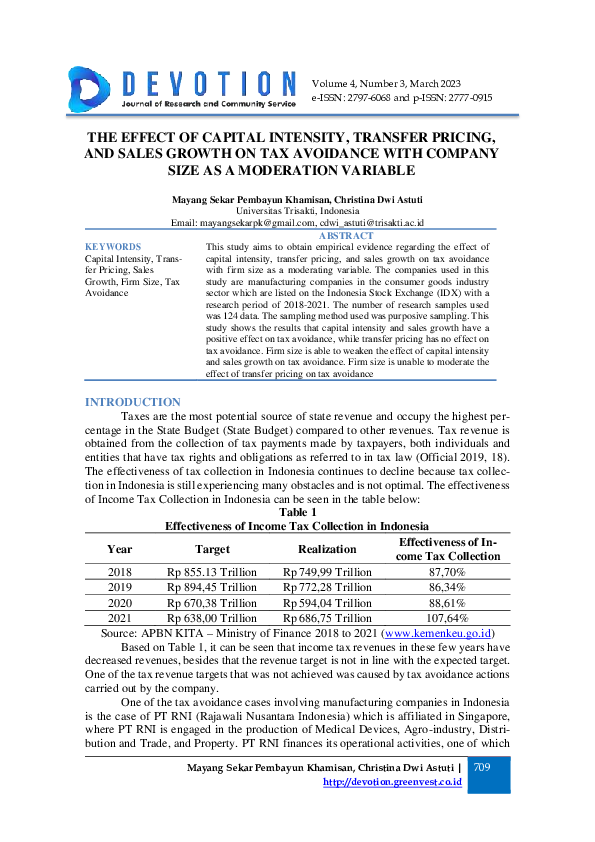(PDF) The Effect of Capital Intensity, Transfer Pricing, and Sales ...