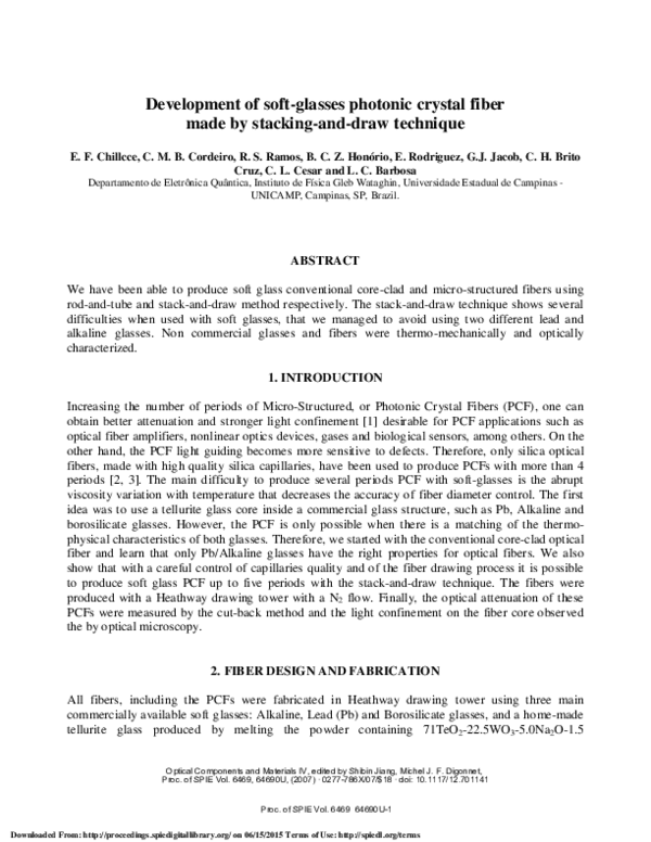 (PDF) Development of soft-glasses photonic crystal fiber made by ...