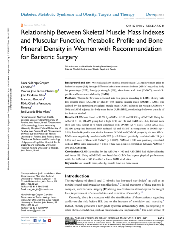 (PDF) Relationship Between Skeletal Muscle Mass Indexes and Muscular ...