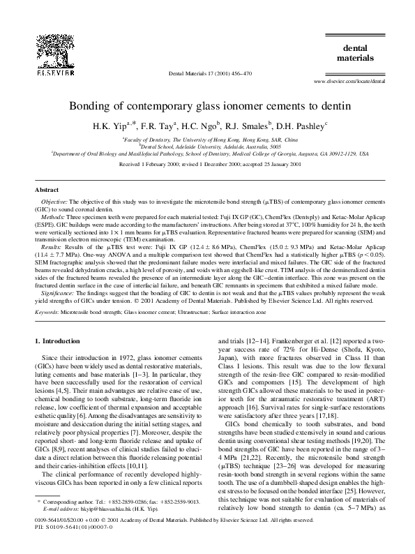 (PDF) Bonding of contemporary glass ionomer cements to dentin