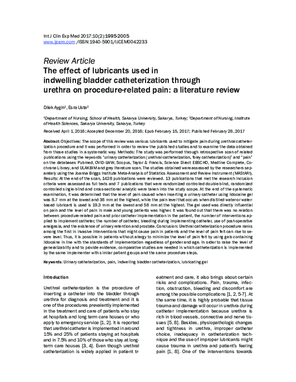 (PDF) The effect of lubricants used in indwelling bladder ...