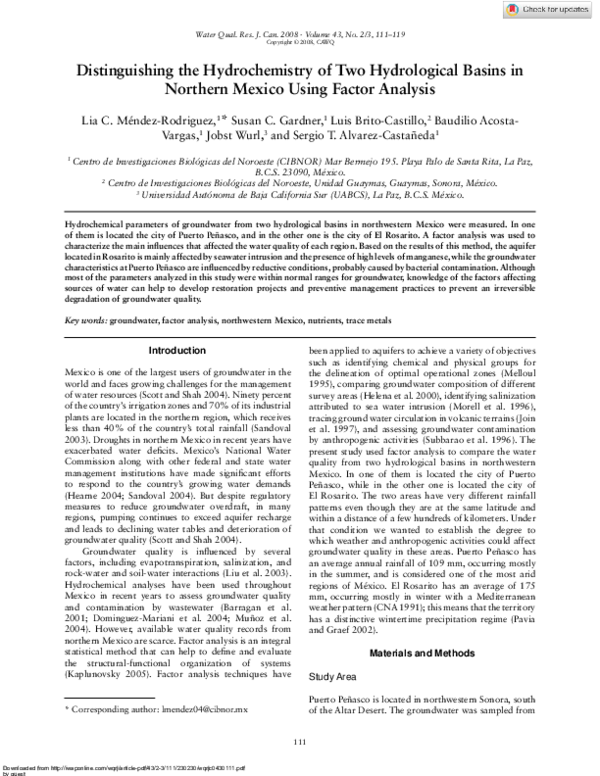 (PDF) Distinguishing the Hydrochemistry of Two Hydrological Basins in ...