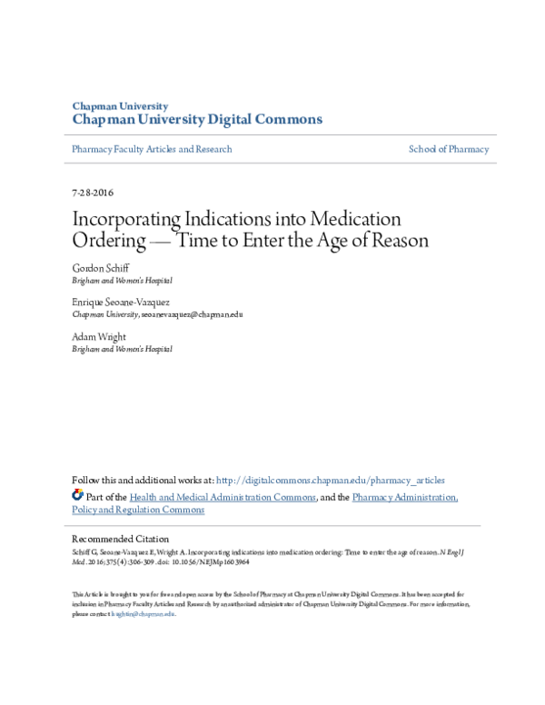(PDF) Incorporating Indications into Medication Ordering--Time to Enter ...