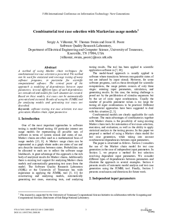 (PDF) Combinatorial Test Case Selection with Markovian Usage Models
