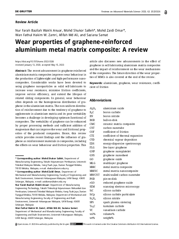 (PDF) Wear properties of graphene-reinforced aluminium metal matrix ...