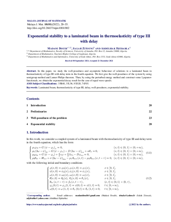 (PDF) Exponential stability to a laminated beam in thermoelasticity of ...