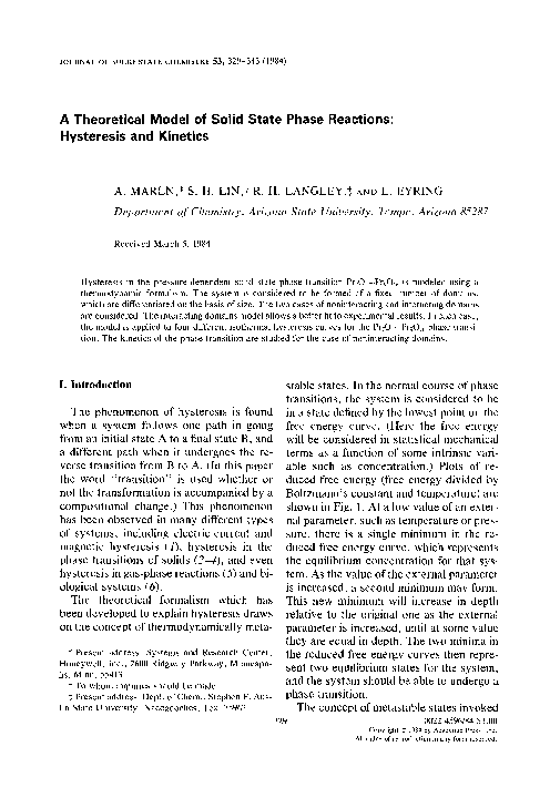 (PDF) A theoretical model of solid state phase reactions: Hysteresis ...