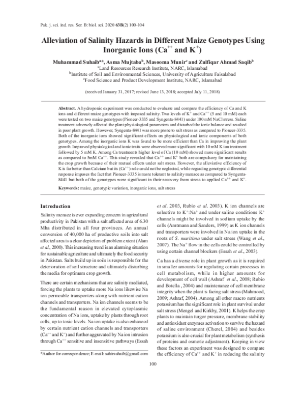 (PDF) Alleviation of Salinity Hazards in Different Maize Genotypes ...