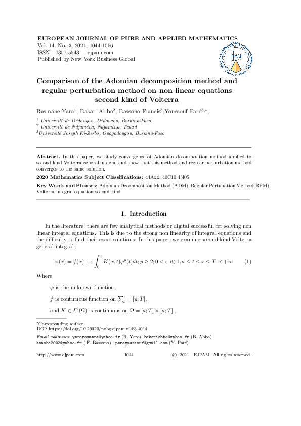 (PDF) Comparison of the Adomian Decomposition Method and Regular ...