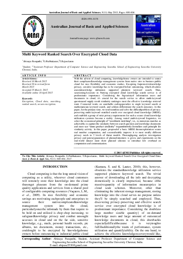 (PDF) Multikeyword Ranked Search over Encrypted Cloud Data