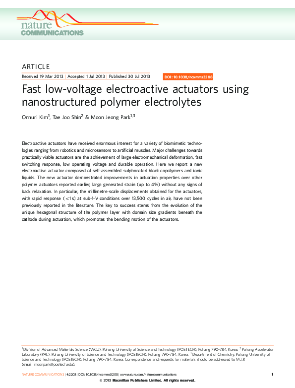 (PDF) Fast low-voltage electroactive actuators using nanostructured ...