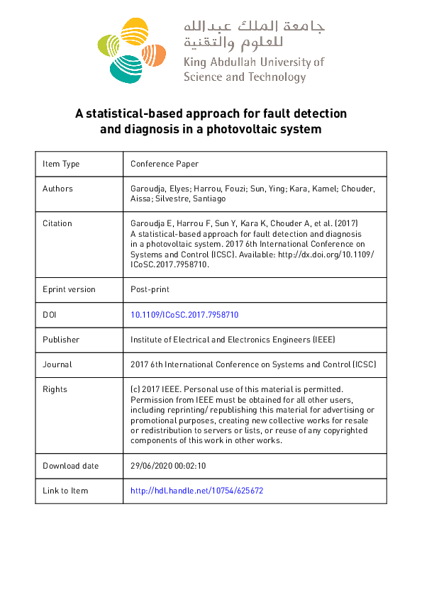 (PDF) A statistical-based approach for fault detection and diagnosis in ...