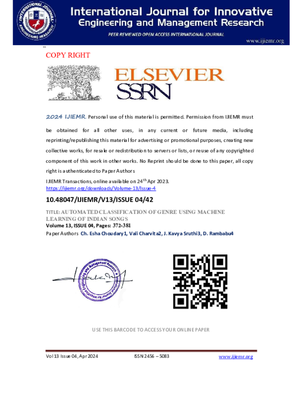 (PDF) AUTOMATED CLASSIFICATION OF GENRE USING MACHINE LEARNING OF ...