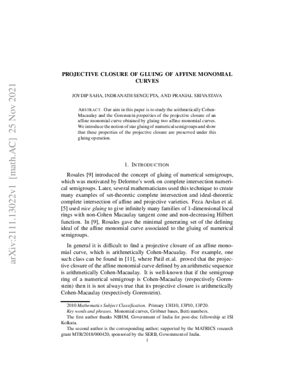 Pdf Projective Closure Of Gluing Of Affine Monomial Curves