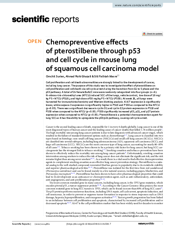 (PDF) Chemopreventive effects of pterostilbene through p53 and cell ...