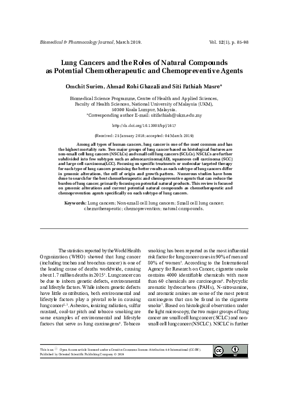 (PDF) Lung Cancers and the Roles of Natural Compounds as Potential ...