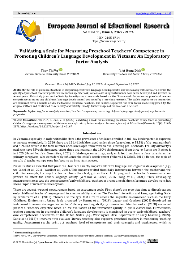 (PDF) Validating a Scale for Measuring Preschool Teachers’ Competence ...