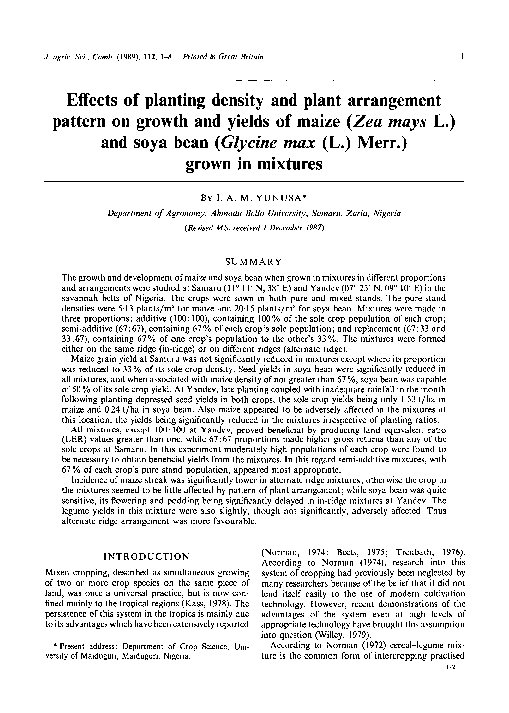 (PDF) Effects of planting density and plant arrangement pattern on ...