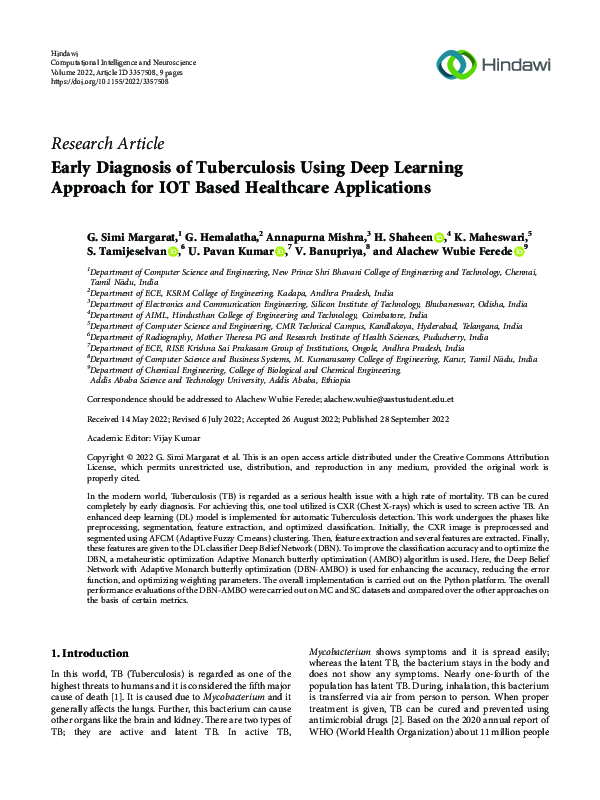(PDF) Early Diagnosis of Tuberculosis Using Deep Learning Approach for ...