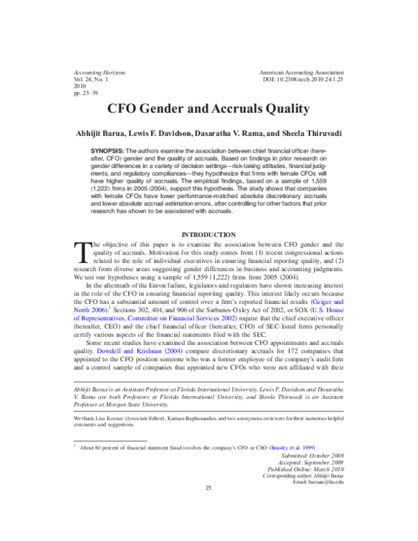 (PDF) CFO Gender and Accruals Quality