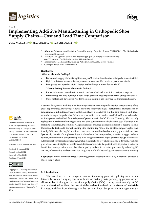 (PDF) Implementing Additive Manufacturing in Orthopedic Shoe Supply ...