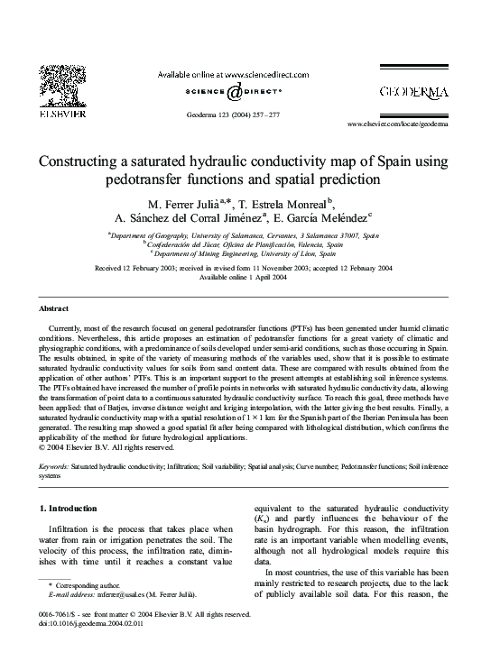 (PDF) Constructing a saturated hydraulic conductivity map of Spain ...